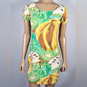 Jams World Women’s Size 7 Vintage 100% Rayon Tropical Fruit Mini Dress